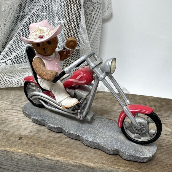 Bear Figurine On Motorcycle In Pink Cowboy Outfit  Road for a Cure - Picture 8 of 8